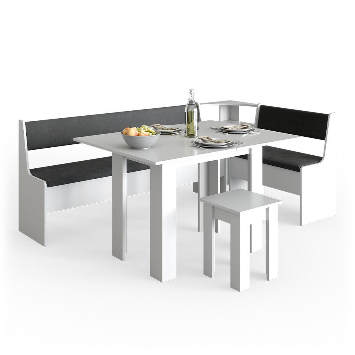 ECKBANKGRUPPE Roman Weiß 210 x 41.5 cm mit Tisch - Anthrazit/Weiß, Holzwerkstoff (210/80/120cm) - Vicco