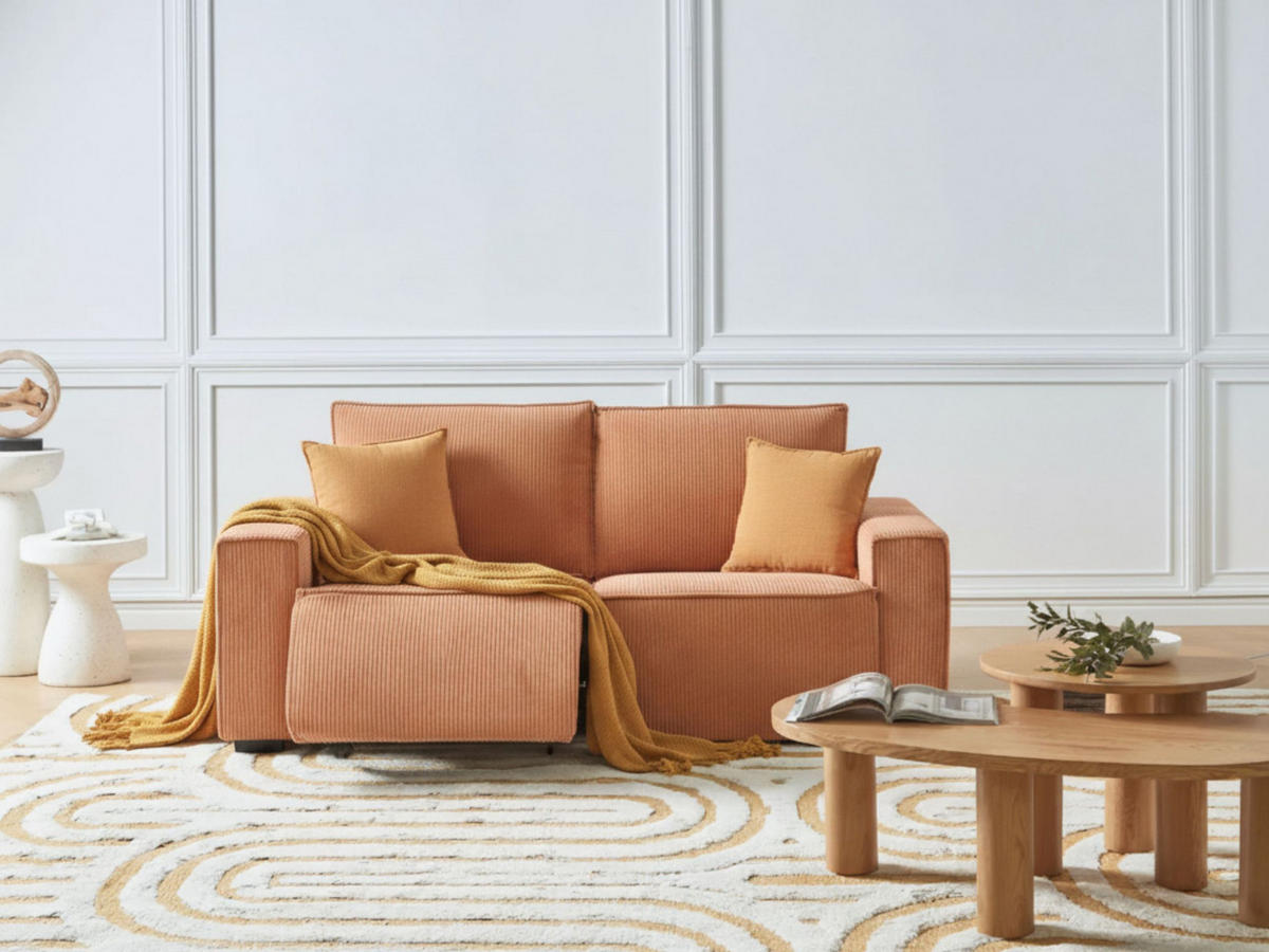 3-SITZER-SOFA Cord orange elektrisch verstellbar Nukari - Schwarz/Orange, Textil (190/93/92cm) - Beliani