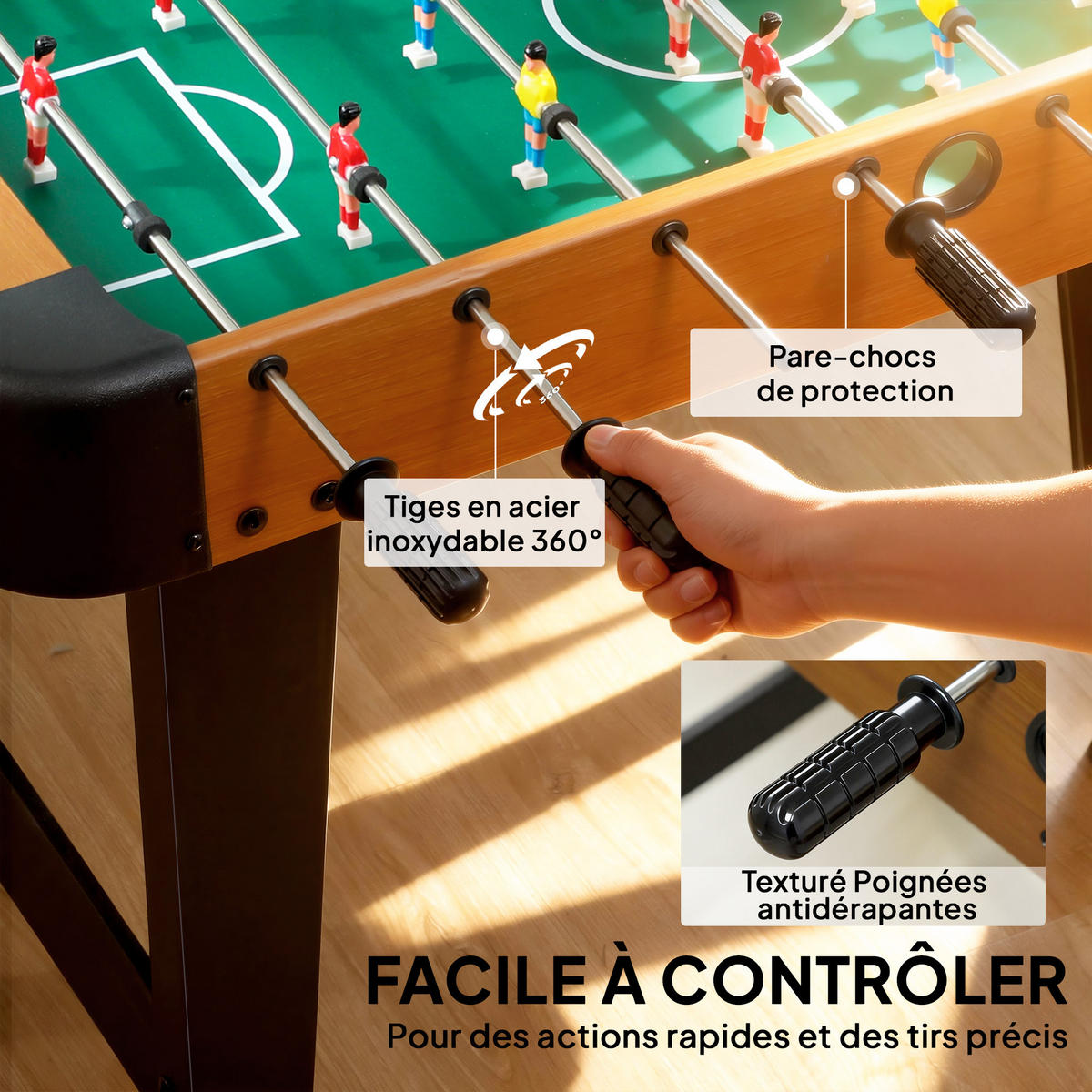 TISCHFUSBALL DE-18856 22 Spieler, 360°-Stangen Braun - Braun, Holzwerkstoff (75/92cm) - ComfortXL