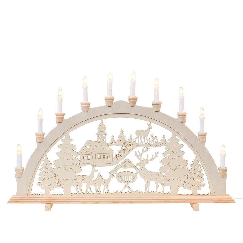 SCHWIBBOGEN Waldkirche und Rehe 10-flammig - Multicolor, Holz (0.1/1/0.1cm) - Dekoteam24