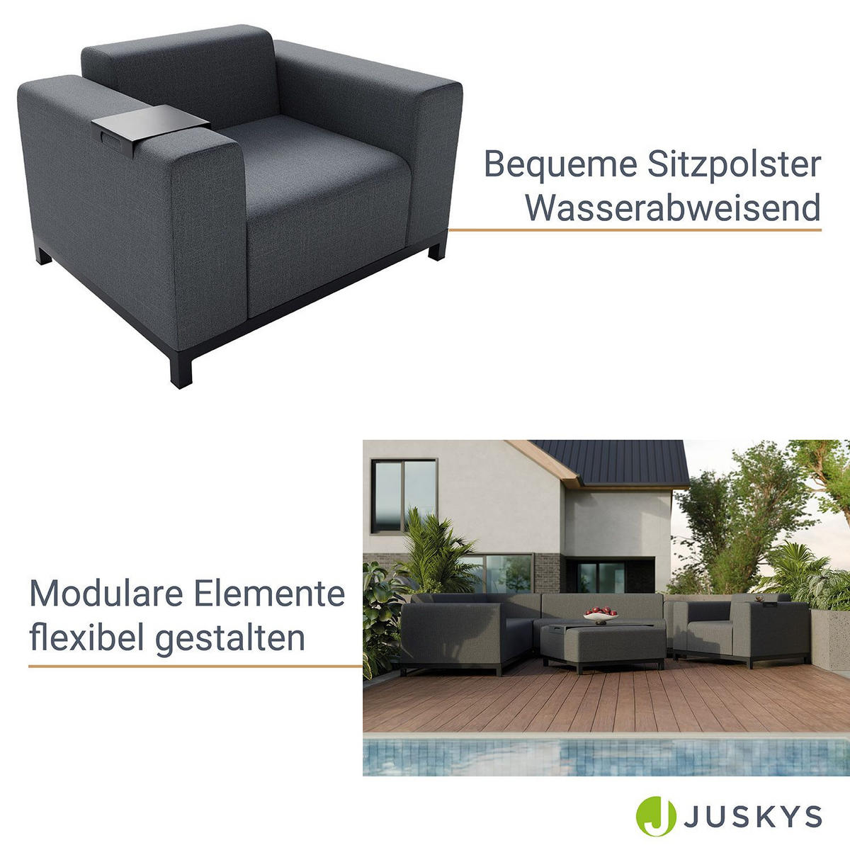 LOUNGEGARNITUR Sorano anthrazit inkl. Tabletts - Anthrazit, Metall - Juskys