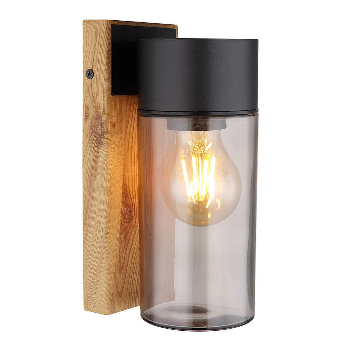 LED AUSSEN-WANDLEUCHTE Edelstahl Schwarz Holzoptik - Schwarz, Glas (9/22.5/12.4cm) - Globo Lighting