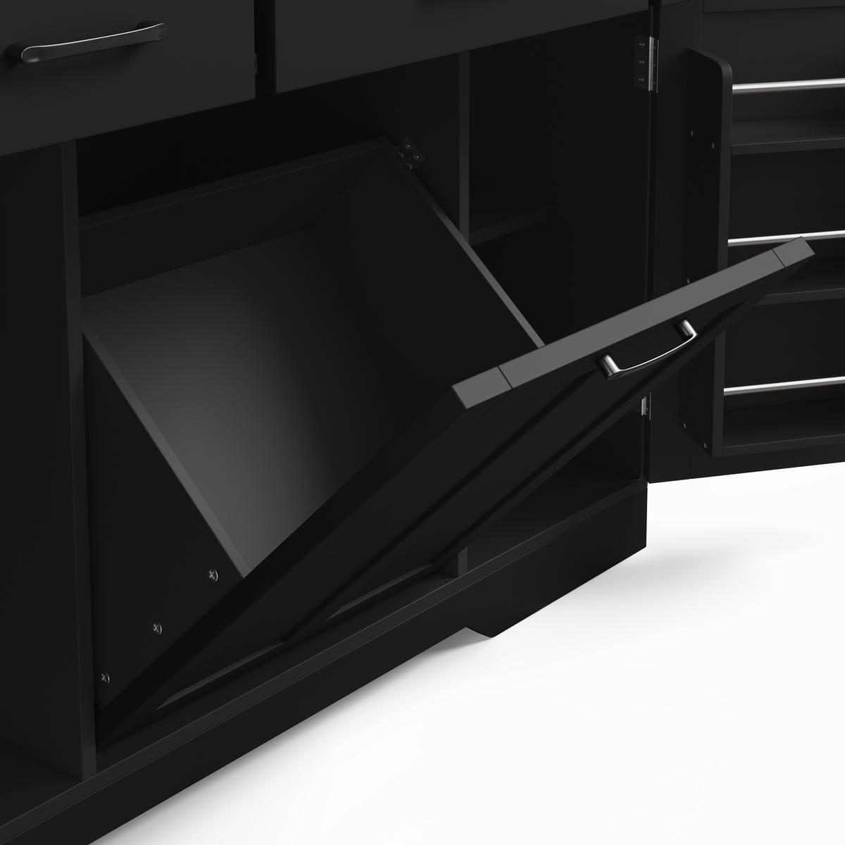 SERVIERWAGEN in Schwarz Kücheninsel mit klappbarer Arbeitsplatte und Rollen für Küchen, B120/T45 (70)/H87cm - Schwarz, Holzwerkstoff (120/87/70cm) - STILVORA