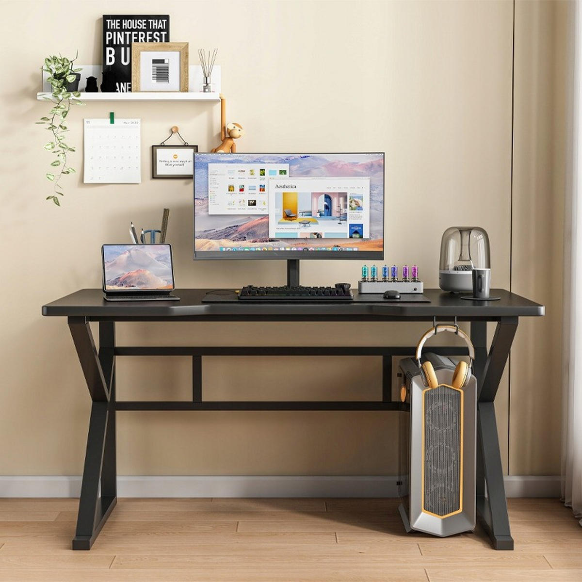 SCHREIBTISCH, schwarz 120/74/60cm - Schwarz, Holzwerkstoff (60/120/74cm)