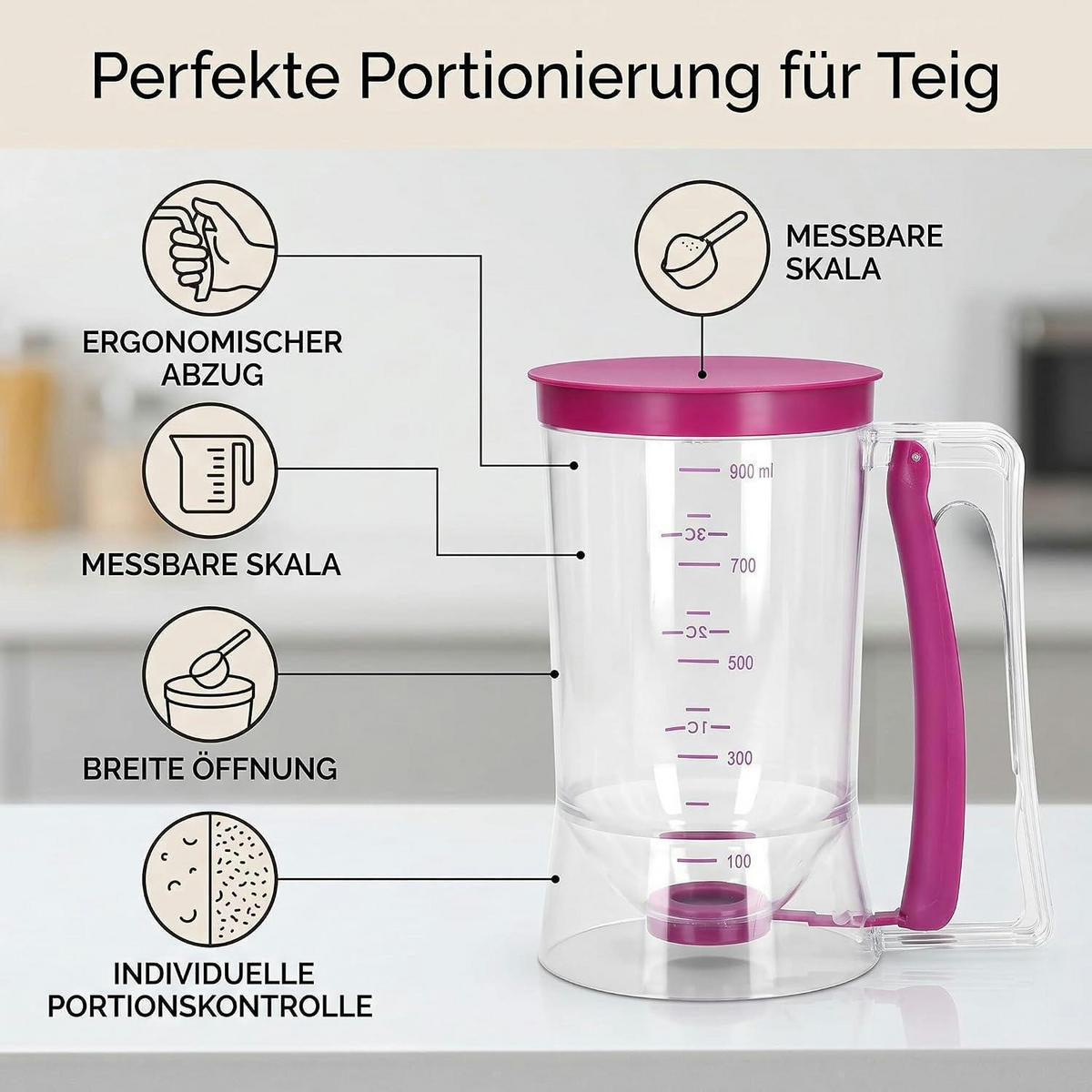 TEIGPORTIONIERER mit Skala 900ml - Pink, Kunststoff (0.9L)