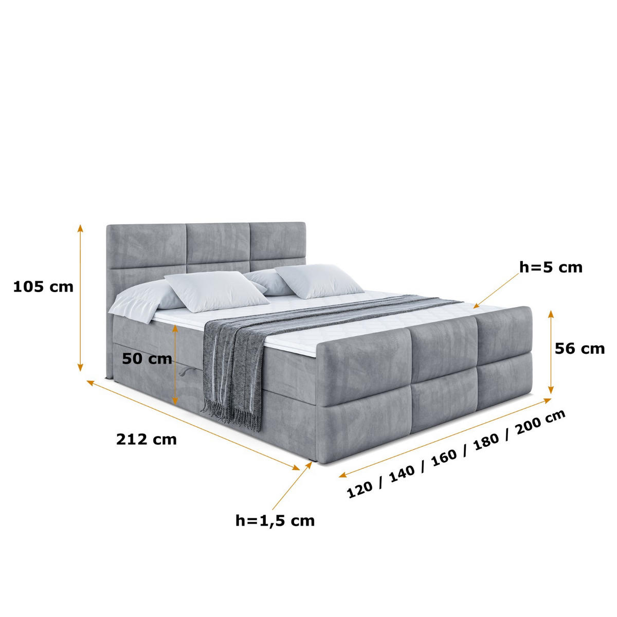 AMERICKÁ postel OHIO-Z – 200 x 200 cm – H4 – šedá - šedá, kompozitní dřevo (200/200cm) - ALTDECOR