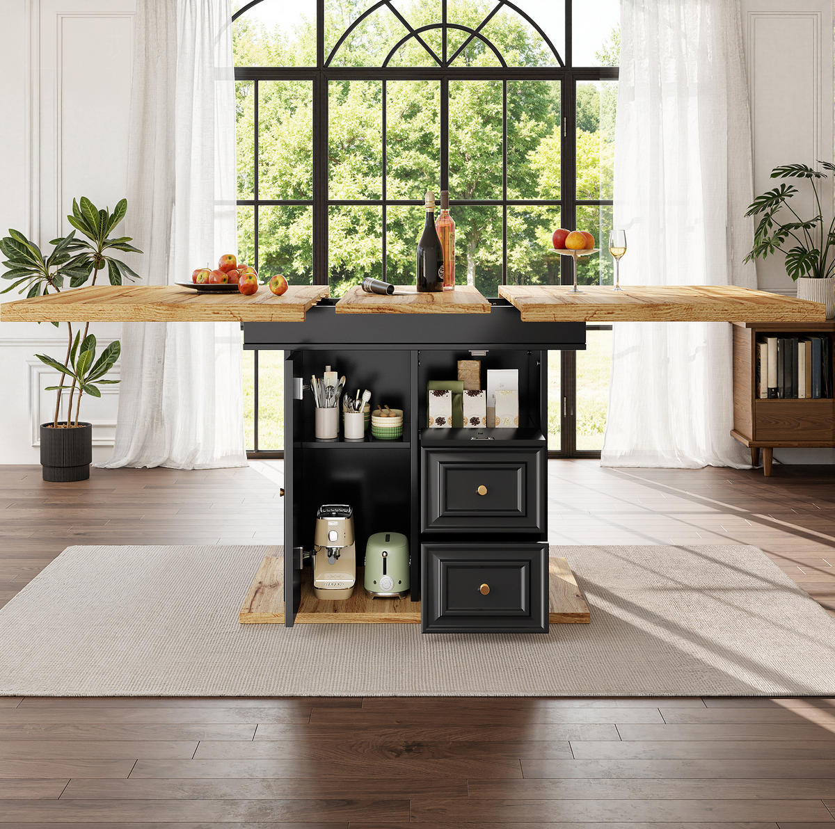 ESSTISCH 110-140x80x75 cm in Natur und Schwarz aus MDF in Holzoptik ausziehbar - Naturfarben, Holzwerkstoff (140/80/75cm) - Modfu