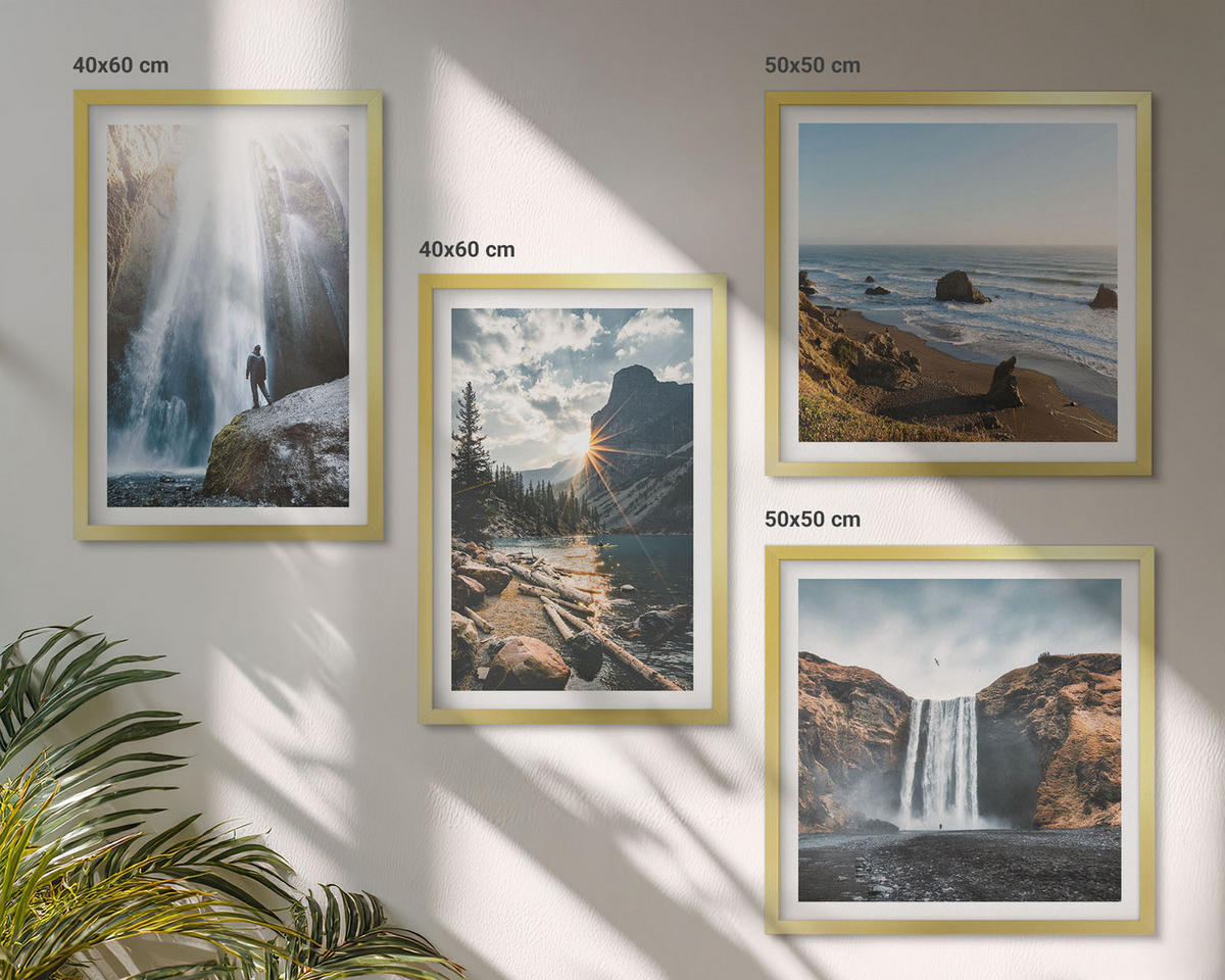 WANDBILDER 4er Set - 50x50 cm & 40x60 cm Goldrahmen - Wasserfälle, Berge, Landschaften, Natur - Goldfarben, Kunststoff (50/50cm) - ArtPrintCave