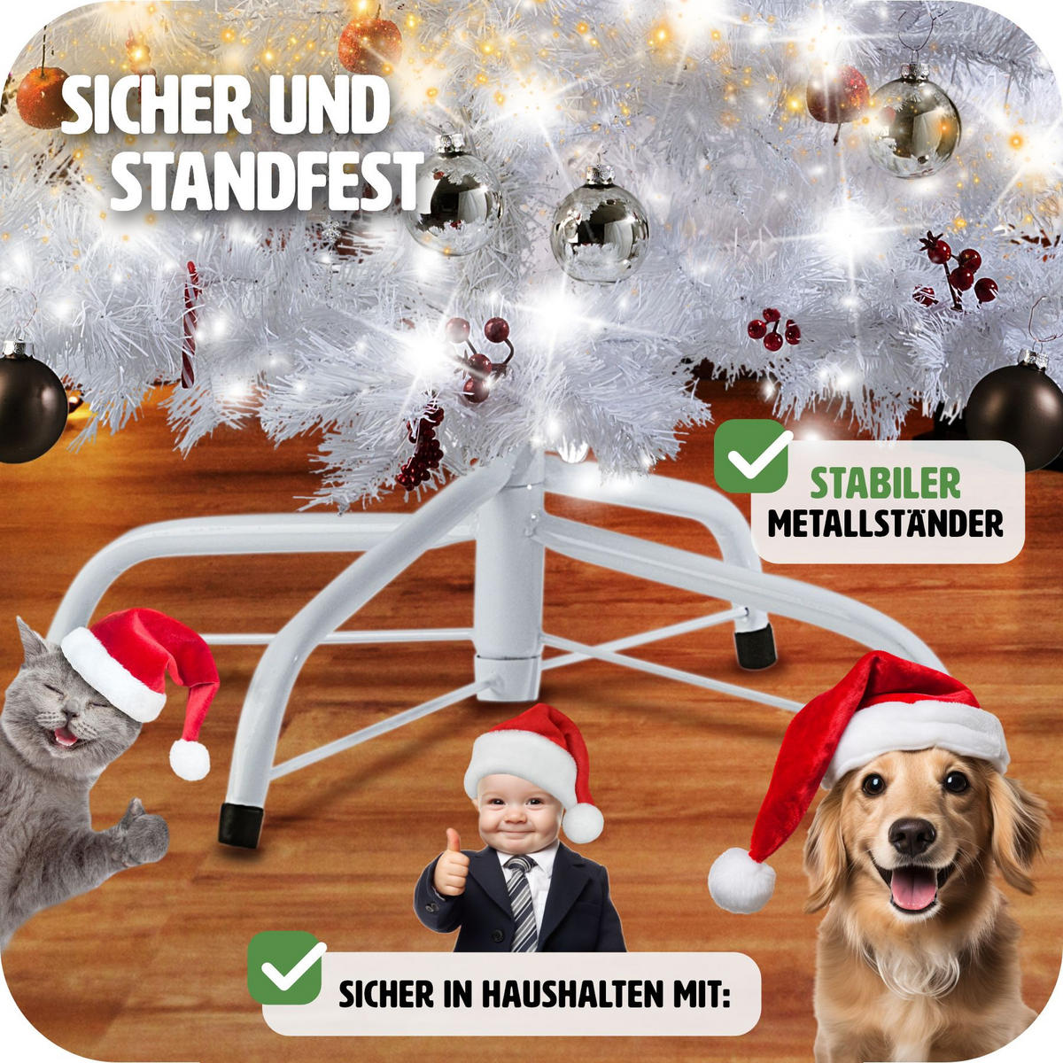 WEIHNACHTSBAUM ,inklusive Metallständer mit Kunststoffkappen,weiß - Weiß, Kunststoff (180cm) - tectake