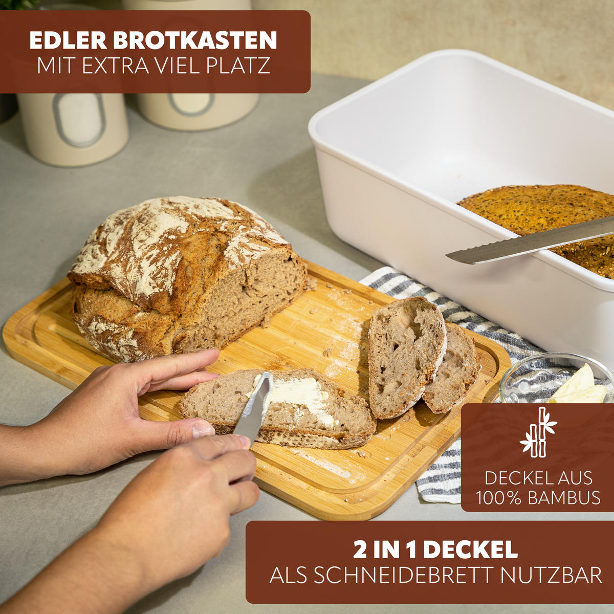 BROTAUFBEWAHRUNGS-SET 2tlg., Kunststoff, Metall, weiß - Weiß, Kunststoff (40/12.5/23cm) - eluno