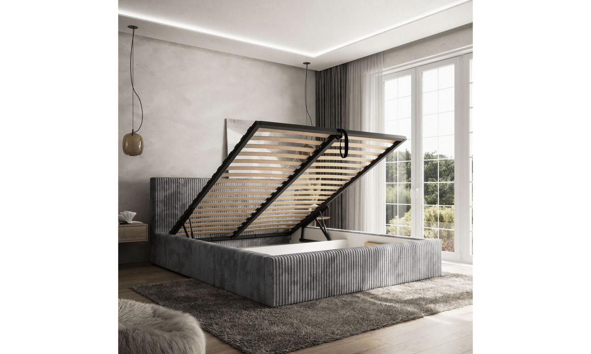 POLSTERBETT TILIA 140x200 cm Tilia 90, 34 Holzlatten, Kopfteil 95 cm - Grau, Textil (140/200cm) - Lookway
