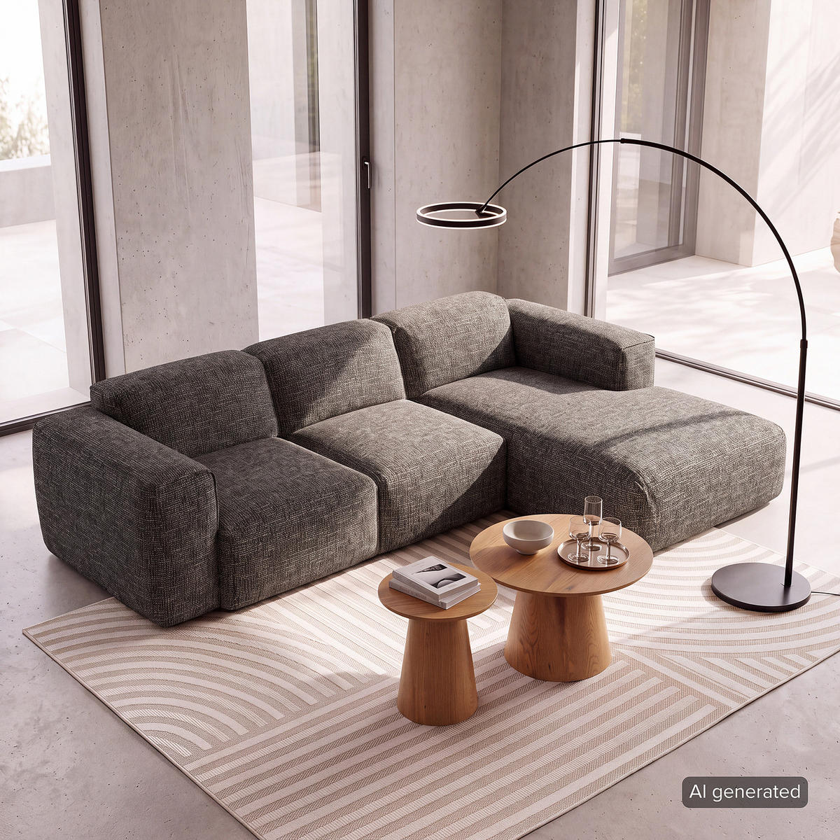 3-SITZER ECKSOFA mit Longchair - Schwarz/Grau, Kunststoff/Textil (251/173cm) - home24
