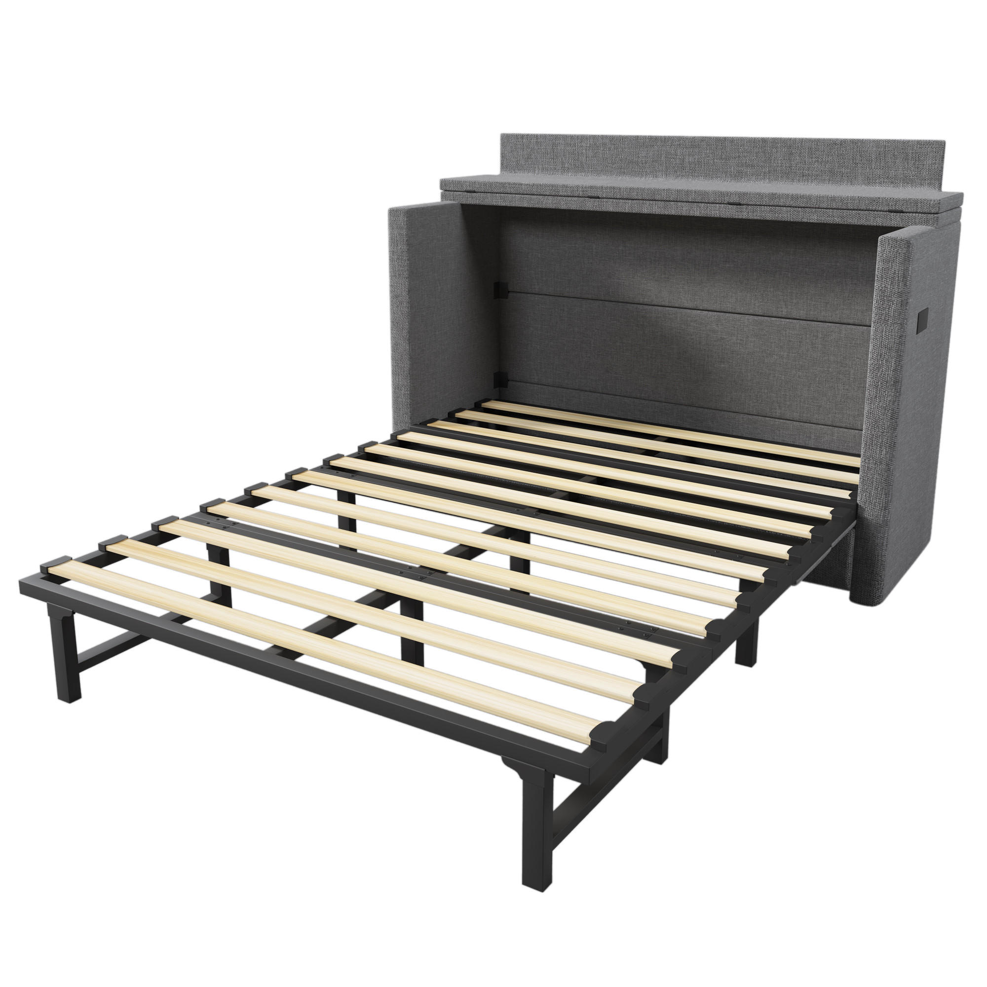 SCHRANKBETT 140/200 cm DE-04949, mit USB+Typ-C, Schublade und Ablagefach in Grau - Grau, Holzwerkstoff (140/200cm) - ComfortXL