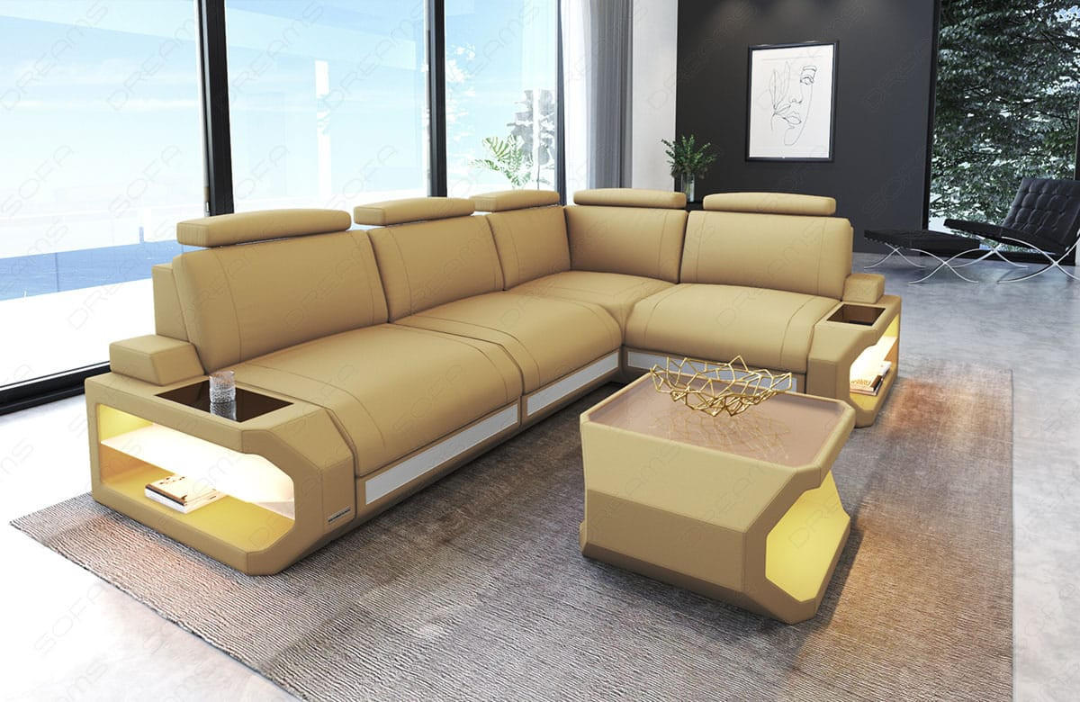 ECKSOFA Siena Beige Weiß Mikrofaserstoff - Beige, Kunststoff (272/272cm)