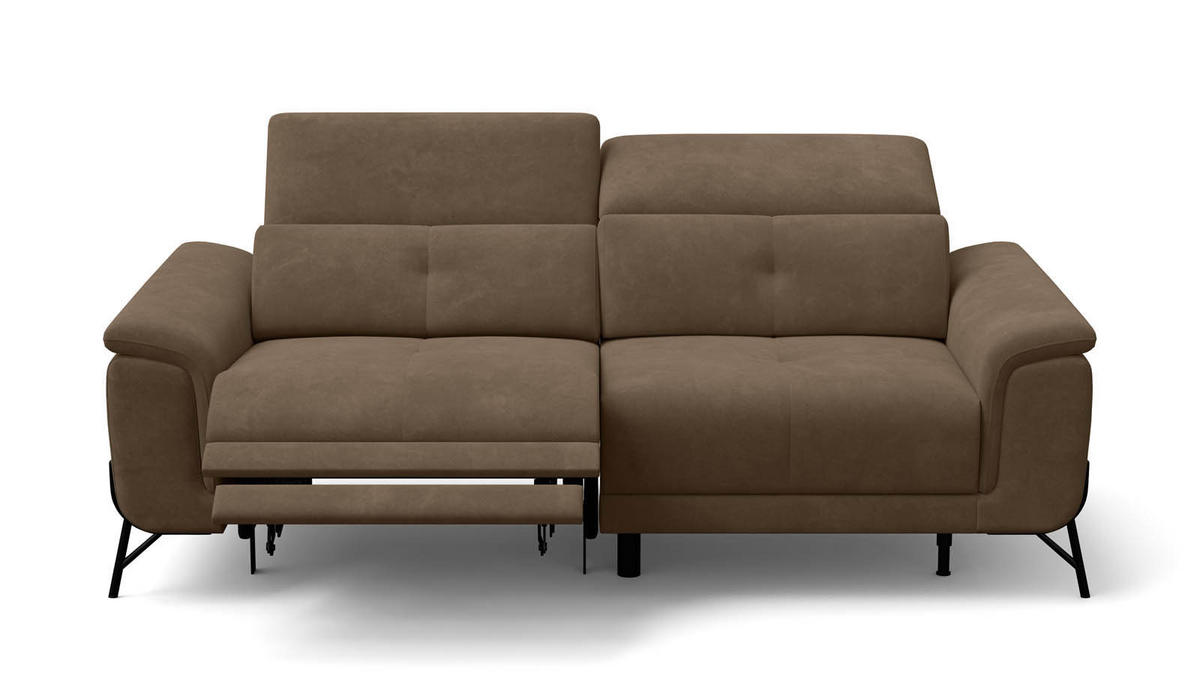 SOFA RELAX AVENA 3-Sitzer, brauner Veloursstoff - Schwarz/Braun, Holz/Textil (204/80/108cm) - Wozimo