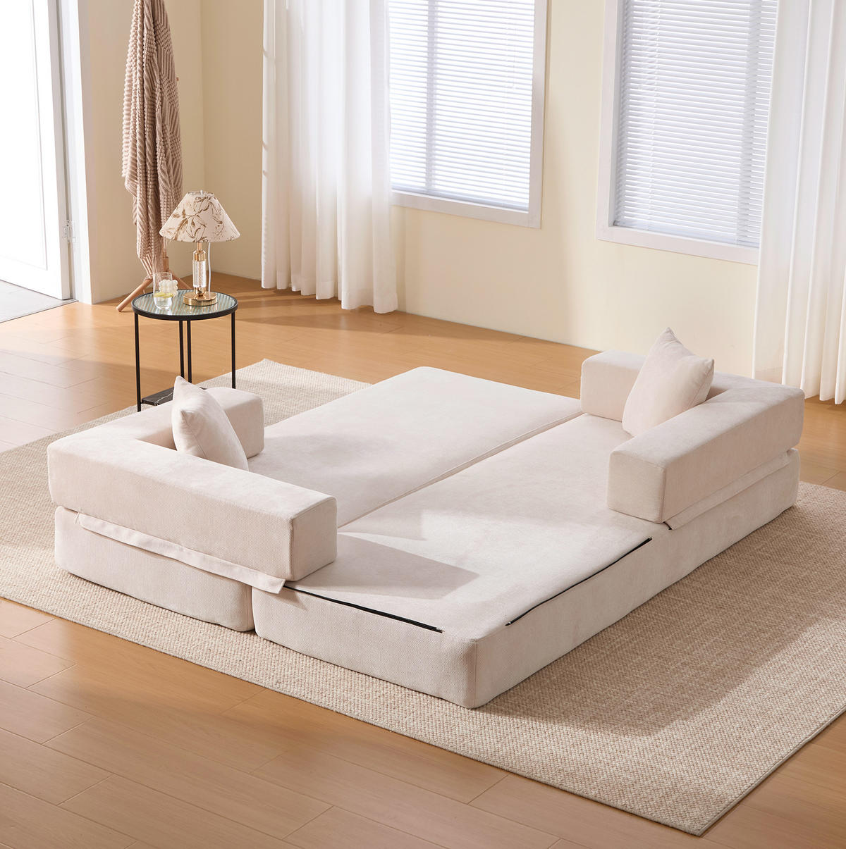 SOFA modular 198 x 79 cm Chenille Beige - Beige, Kunststoff (31.1/23.62/77.95cm) - Meubliv