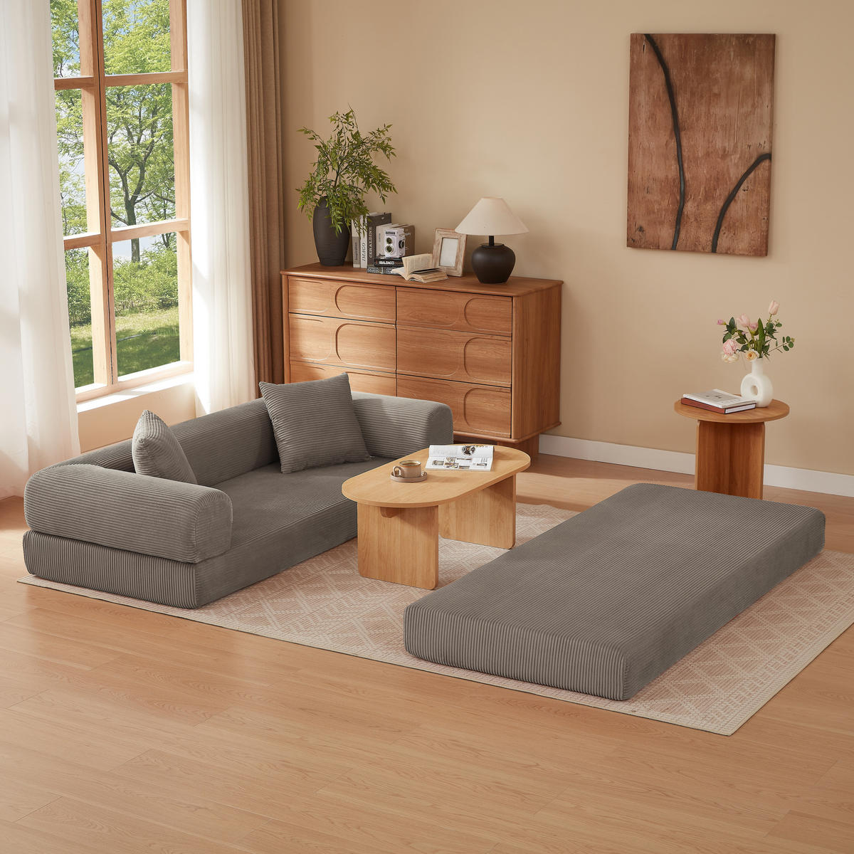 SCHLAFSOFA 2-Sitzer Sofa mit Schlaffunktion,Cord,Taupe - Taupe, Textil (195/59/89cm) - LVHOM