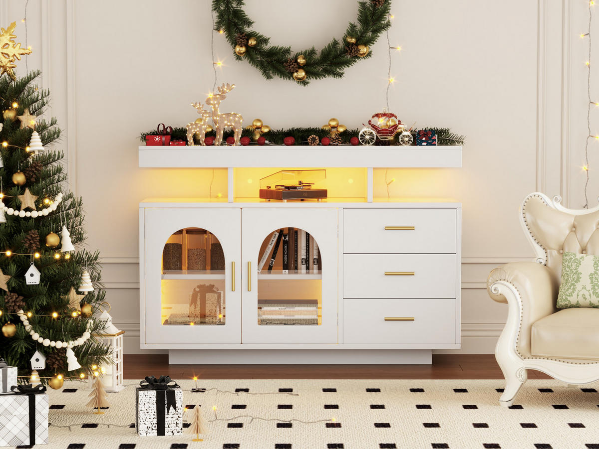LED-SIDEBOARD 120/40/80 cm in Weiß mit 3 Schubladen und LED-Beleuchtung - Weiß, Holzwerkstoff/Kunststoff (120/80/40cm) - CHICFURN