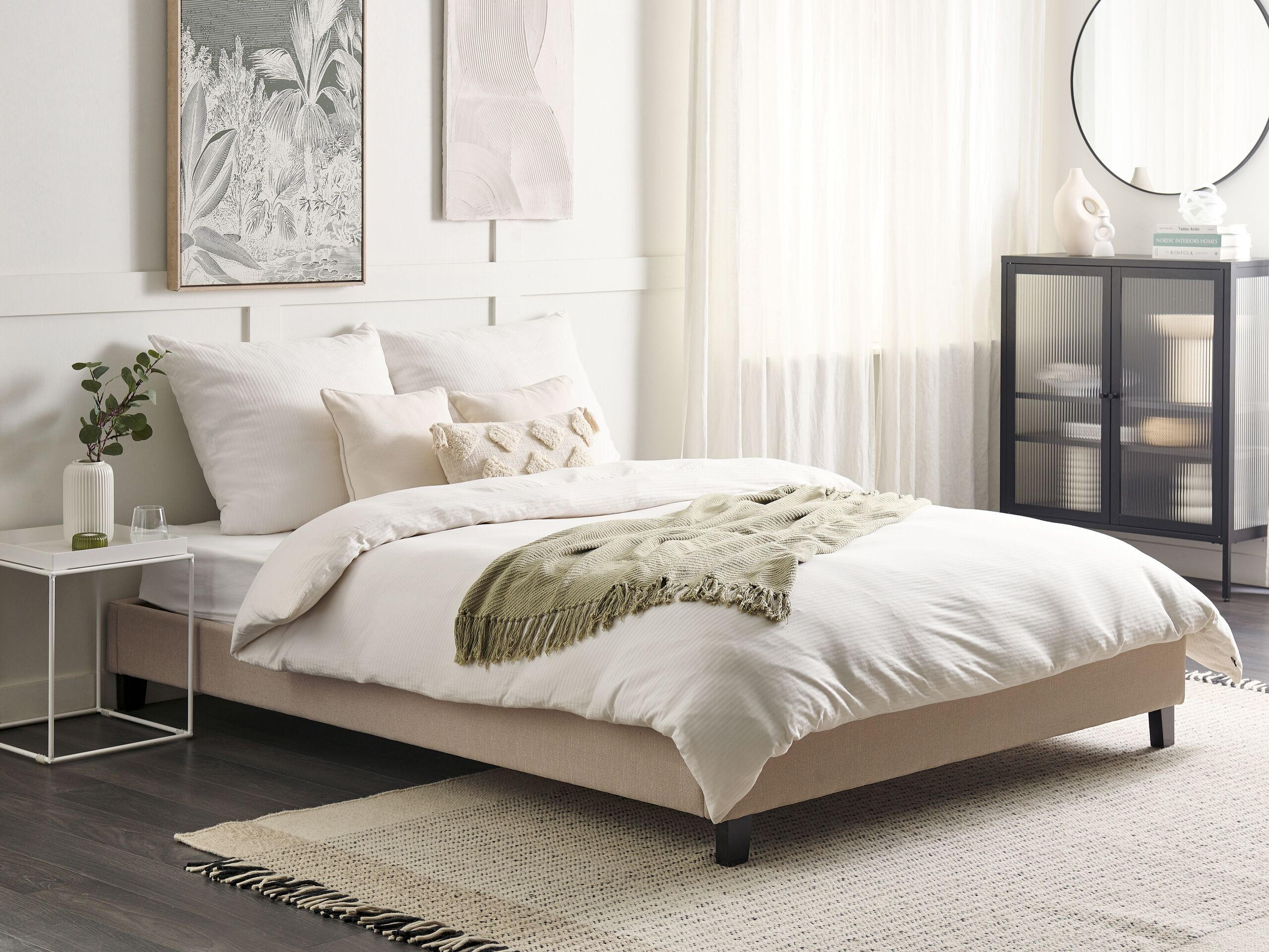 POLSTERBETT mit Lattenrost 160x200 cm Beige Roanne - Beige, Textil (160/200cm) - Beliani