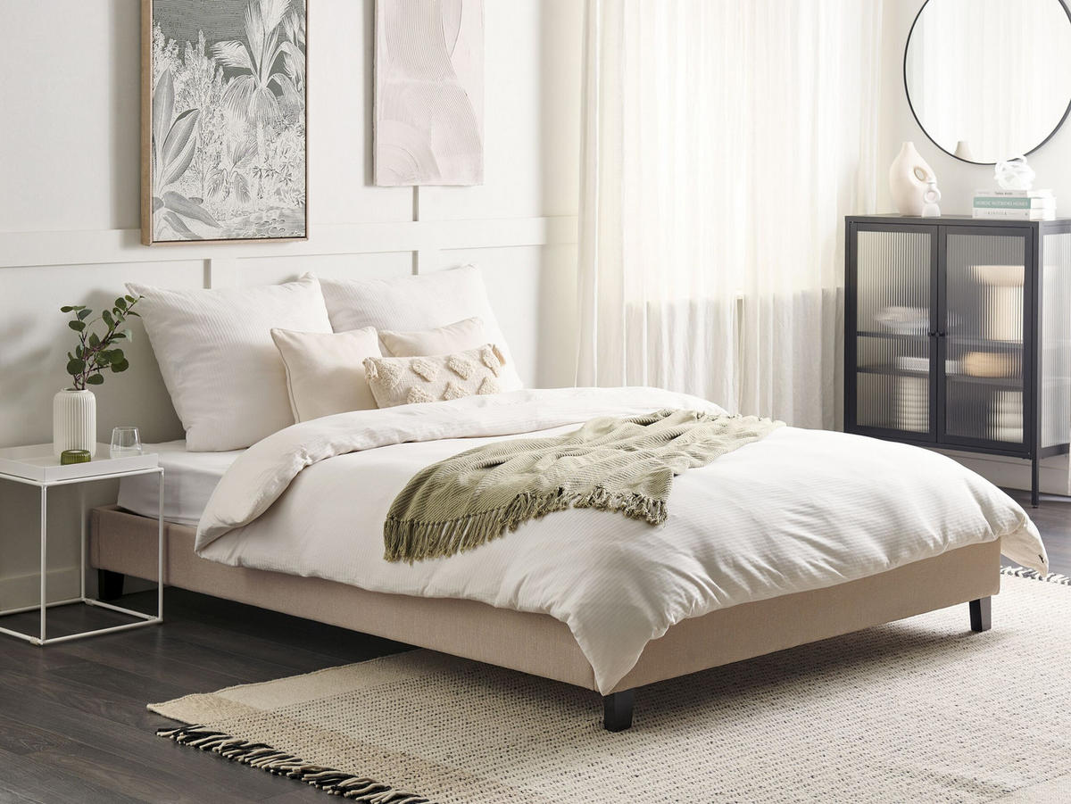 POLSTERBETT mit Lattenrost 160x200 cm Beige Roanne - Beige, Textil (160/200cm) - Beliani