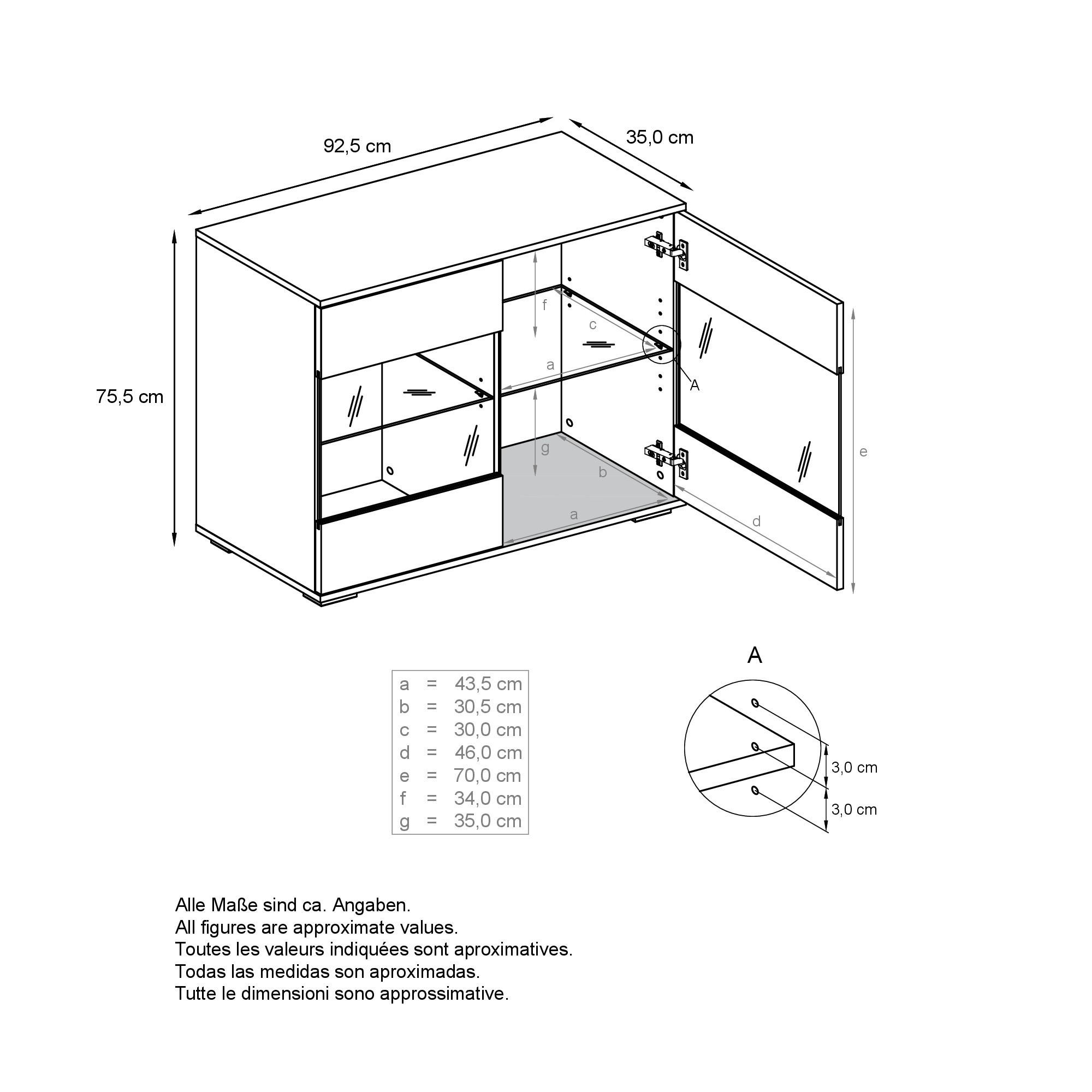 KOMMODE Skadu Eiche Natur - Eichefarben, Holzwerkstoff (92.5/84.5/35cm) - Vladon