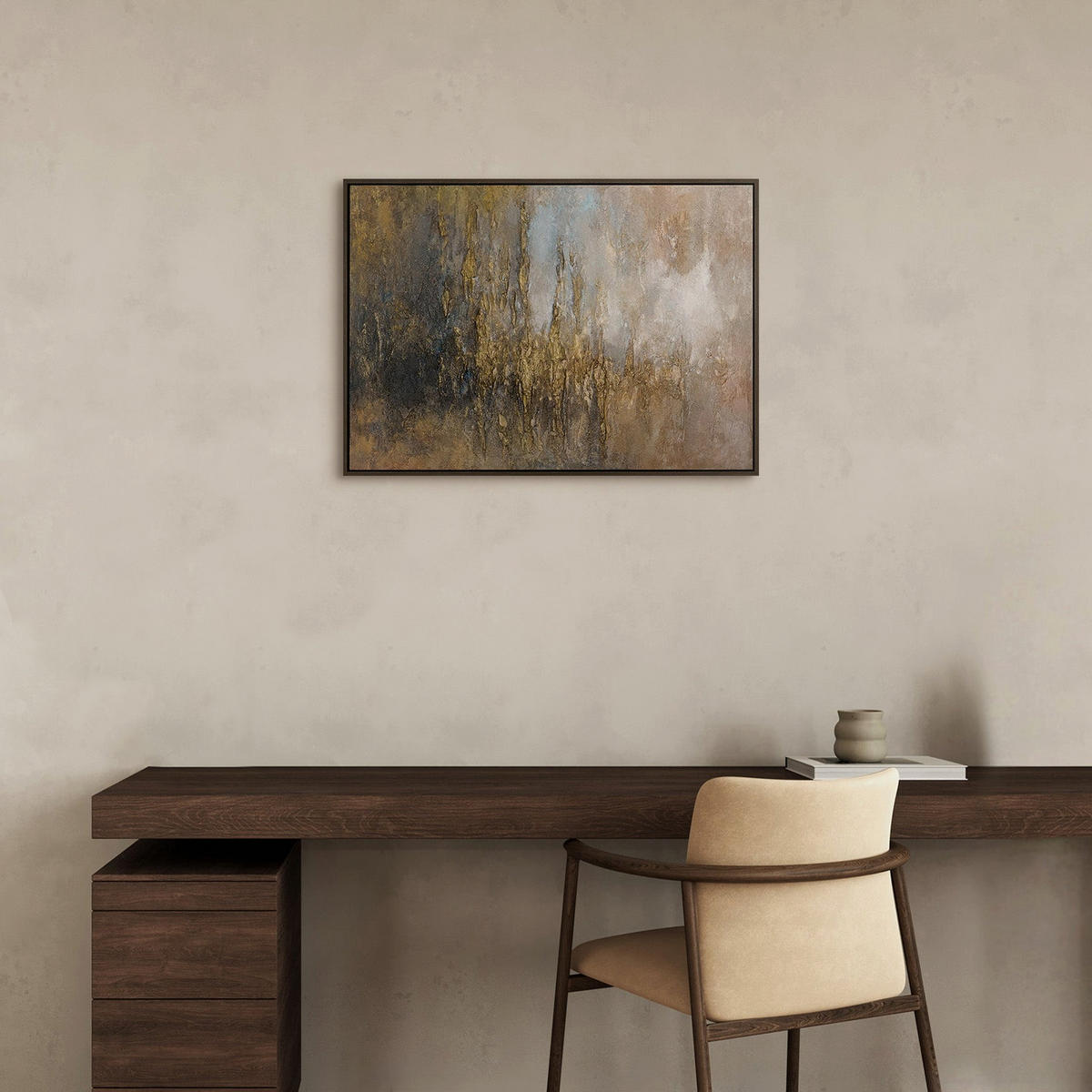 GEMÄLDE Goldene Linien Schattenfugenrahmen Grau 70x50 cm - Grau, Holz (70/50cm) - YS-art gallery