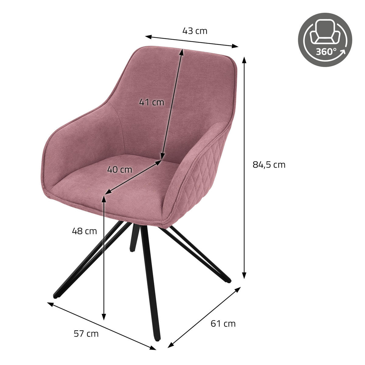 ESSZIMMERSTUHL 2er Set altrosa - Pink, Textil (61/84.5/57cm) - ML-DESIGN