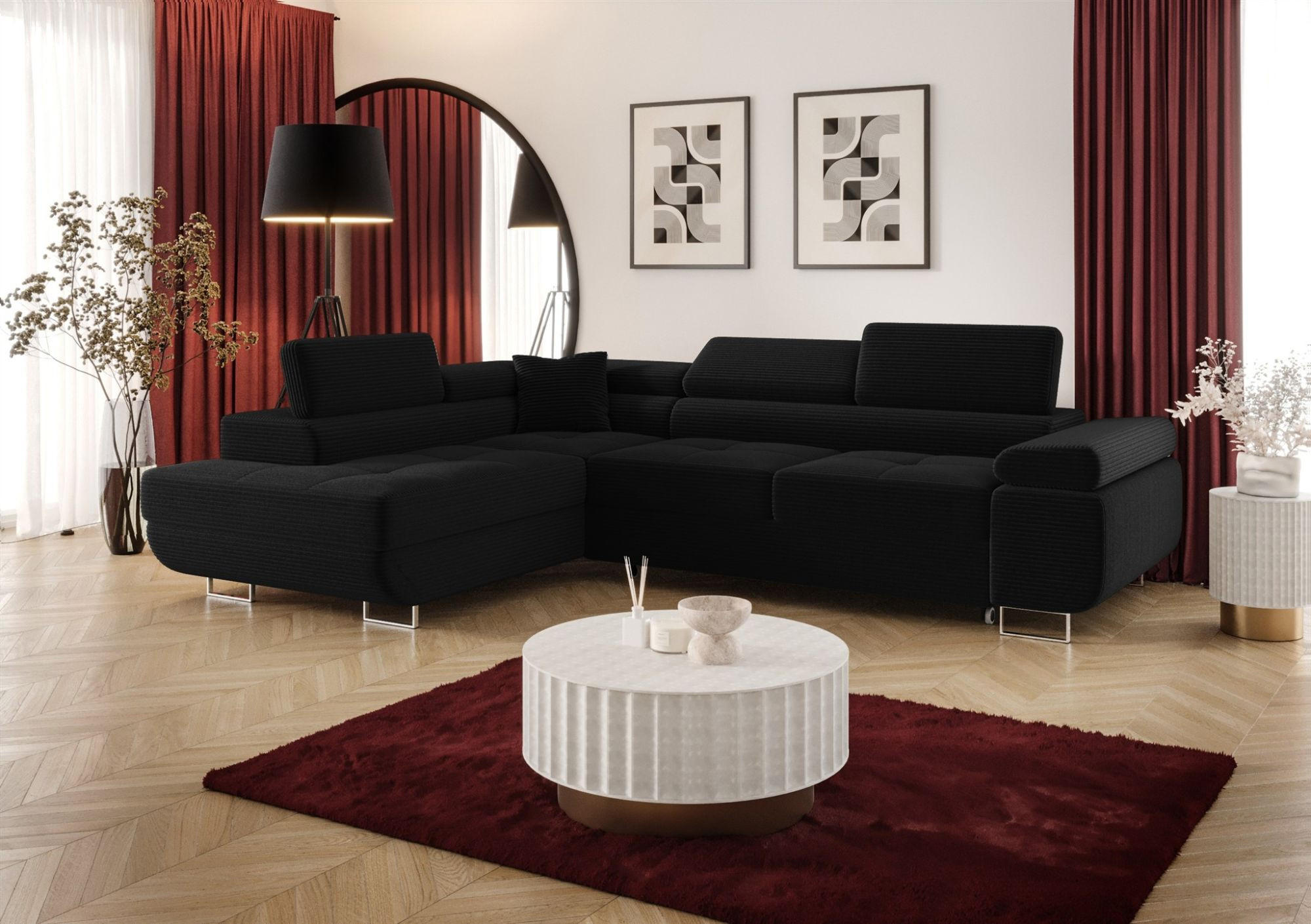 ECKSOFA Monaro Mit Schlaffunktion - Schwarz, Holzwerkstoff/Textil (275/202cm) - Fun Möbel