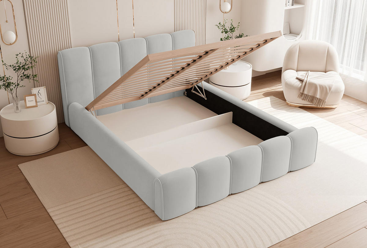 POLSTERBETT LLALO 200x200 cm, Hellgrau - Hellgrau, Textil (200/200cm) - Fedve