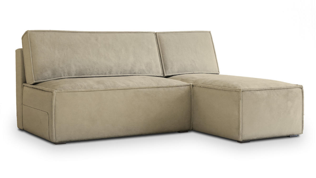 ECKSOFA BRISO M Creme Velours-Stoff mit Schlaffunktion - Creme, Holz (200/140cm) - MASSENO
