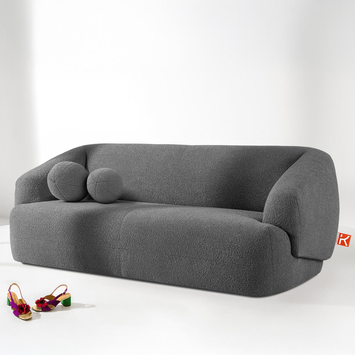 EINZELSOFA VIRA, Dunkelgrau, Bouclé - Dunkelgrau/Schwarz, Holz/Holzwerkstoff (210/84/100cm) - KONSIMO®