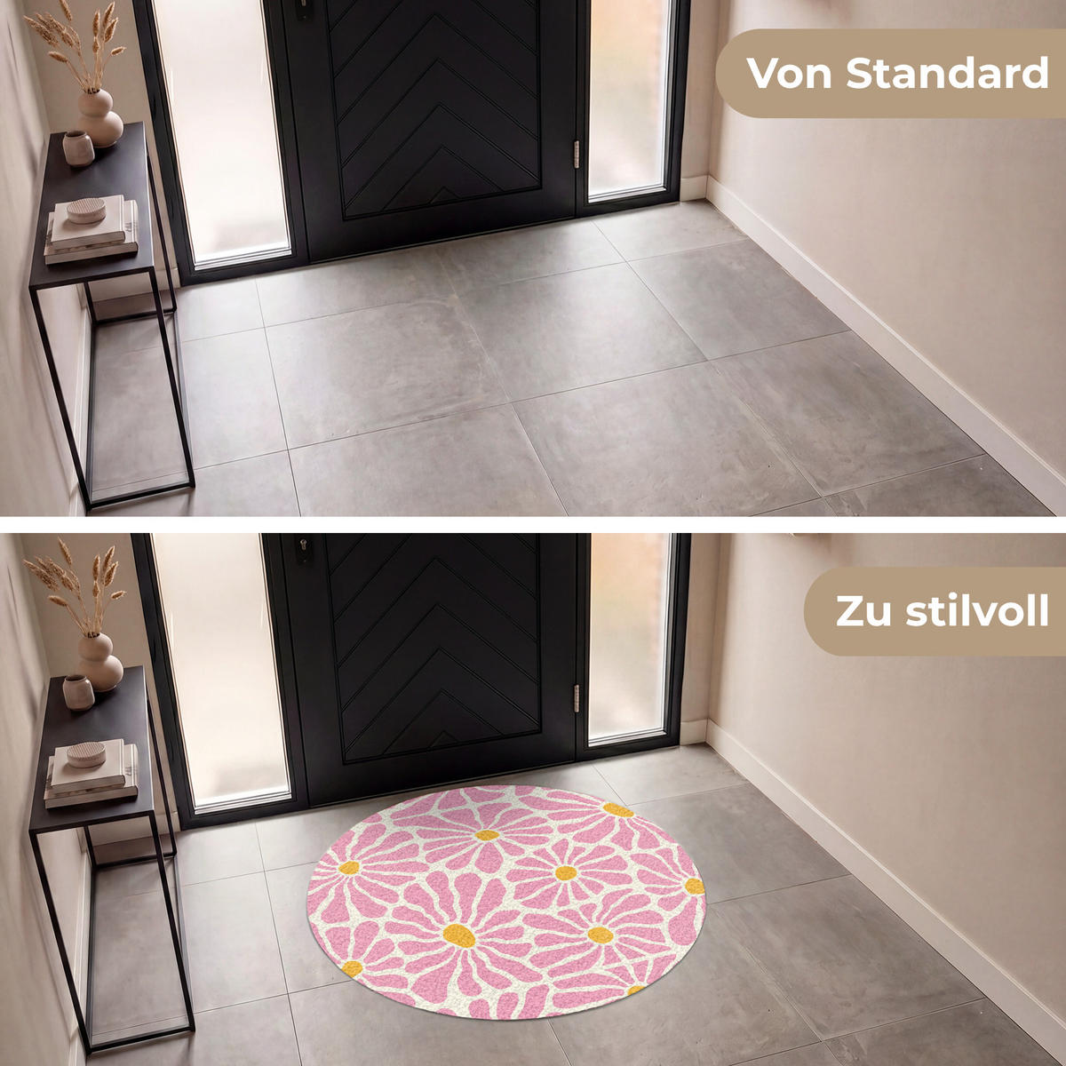 FUSSMATTE Blumen - Muster - Rosa - Beige - Orange Sauberlaufmatte 120x120 cm - Rosa, Kunststoff (120/120cm) - MuchoWow