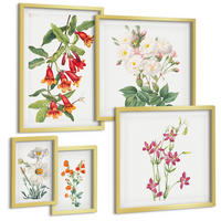BILDER SET 5er Set - 50x50 cm & 20x30 cm & 40x60 cm Goldrahmen - Retro-Blumenmalerei - Goldfarben, Kunststoff (40/60cm) - TULUP