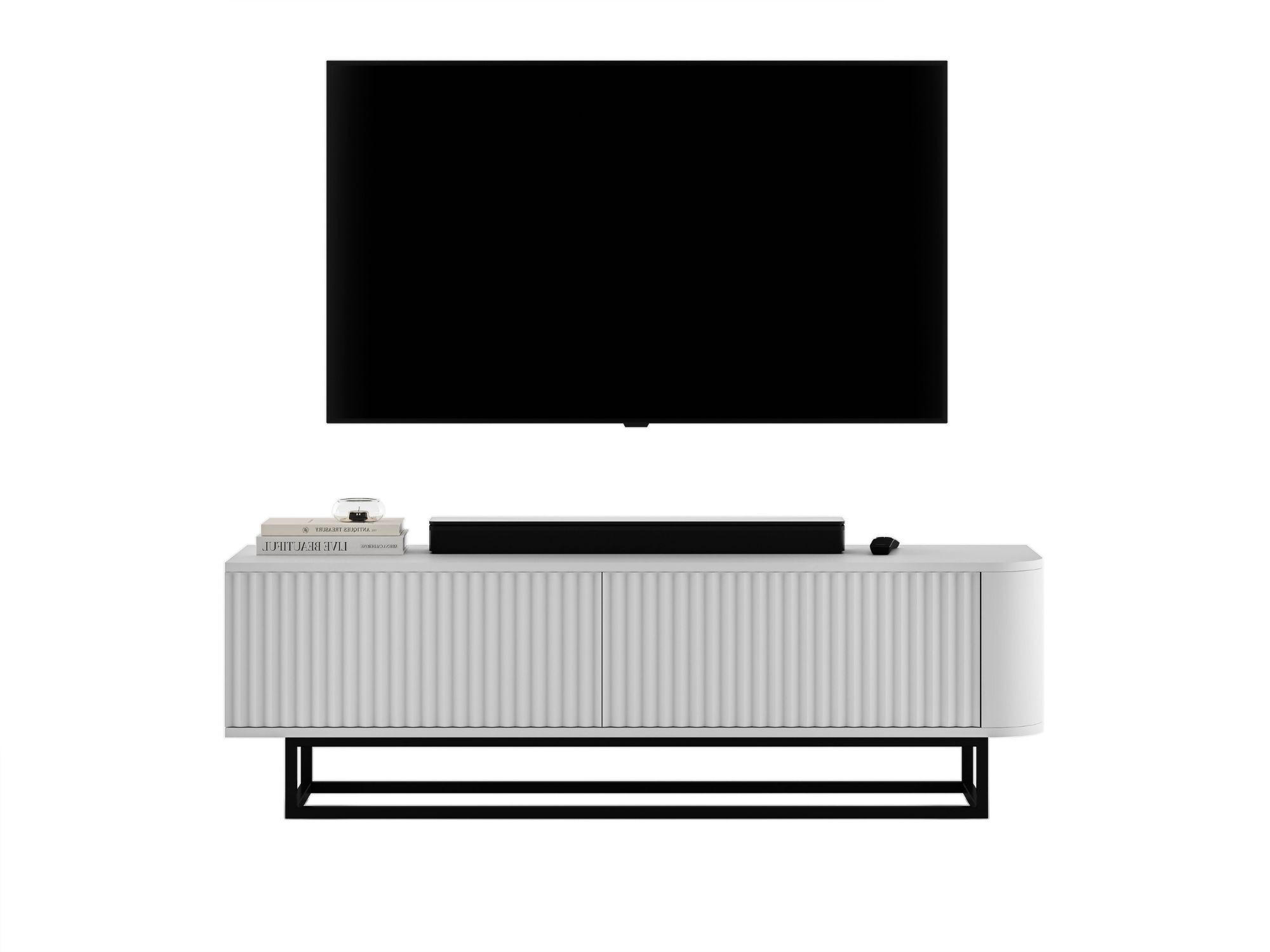 TV-LOWBOARD Aurora Weiß matt 140 cm mit schwarzem Metallrahmen - Goldfarben/Weiß, Holzwerkstoff/Metall (140/44/35cm) - Meble Lindner