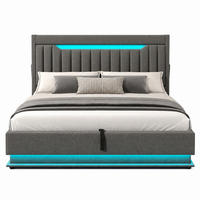 BETT mit Stauraum und LED 140x200 cm Leinen Grau - Grau, Metall (140/200cm) - Meubliv