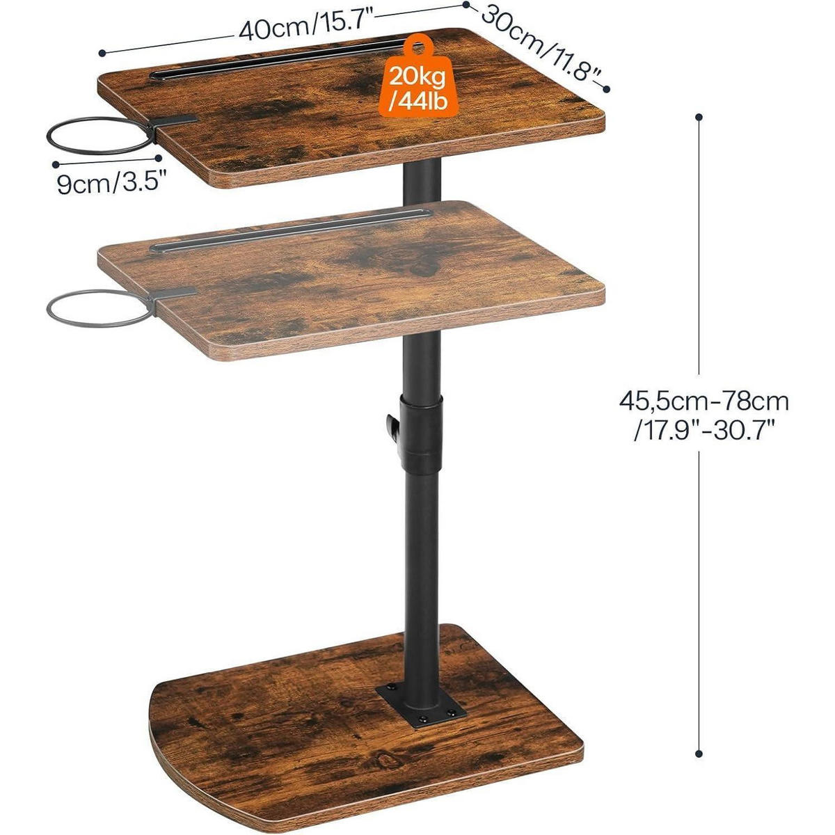 BEISTELLTISCH Höhenverstellbar 45,5-78 cm Vintagebraun/Schwarz - Braun, Holzwerkstoff (30/40/78cm)