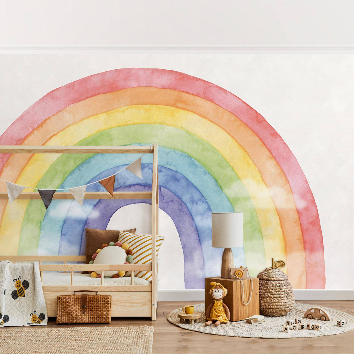 FOTOTAPETE Regenbogen und Wolken Wasserfarben 432/290 cm - Multicolor, Papier (432/290cm) - Bilderwelten