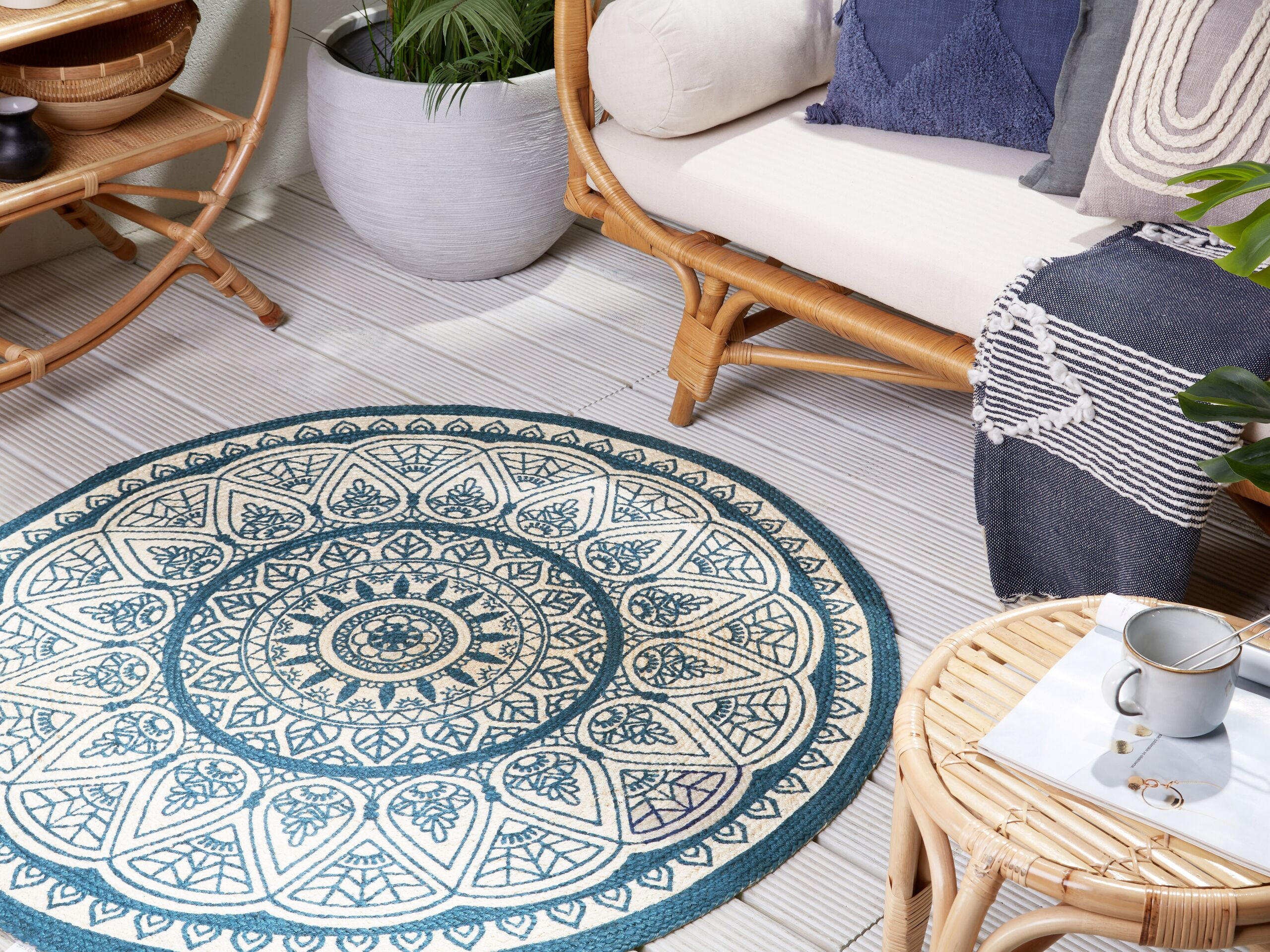 KURZFLOR-TEPPICH Anadere 120/120 cm - Blau, Naturmaterialien (120/120cm) - Beliani