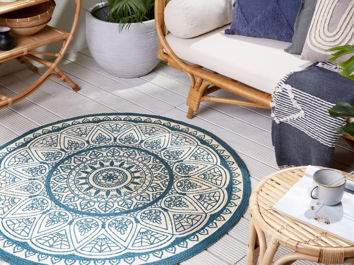KURZFLOR-TEPPICH Anadere 120/120 cm - Blau, Naturmaterialien (120/120cm) - Beliani