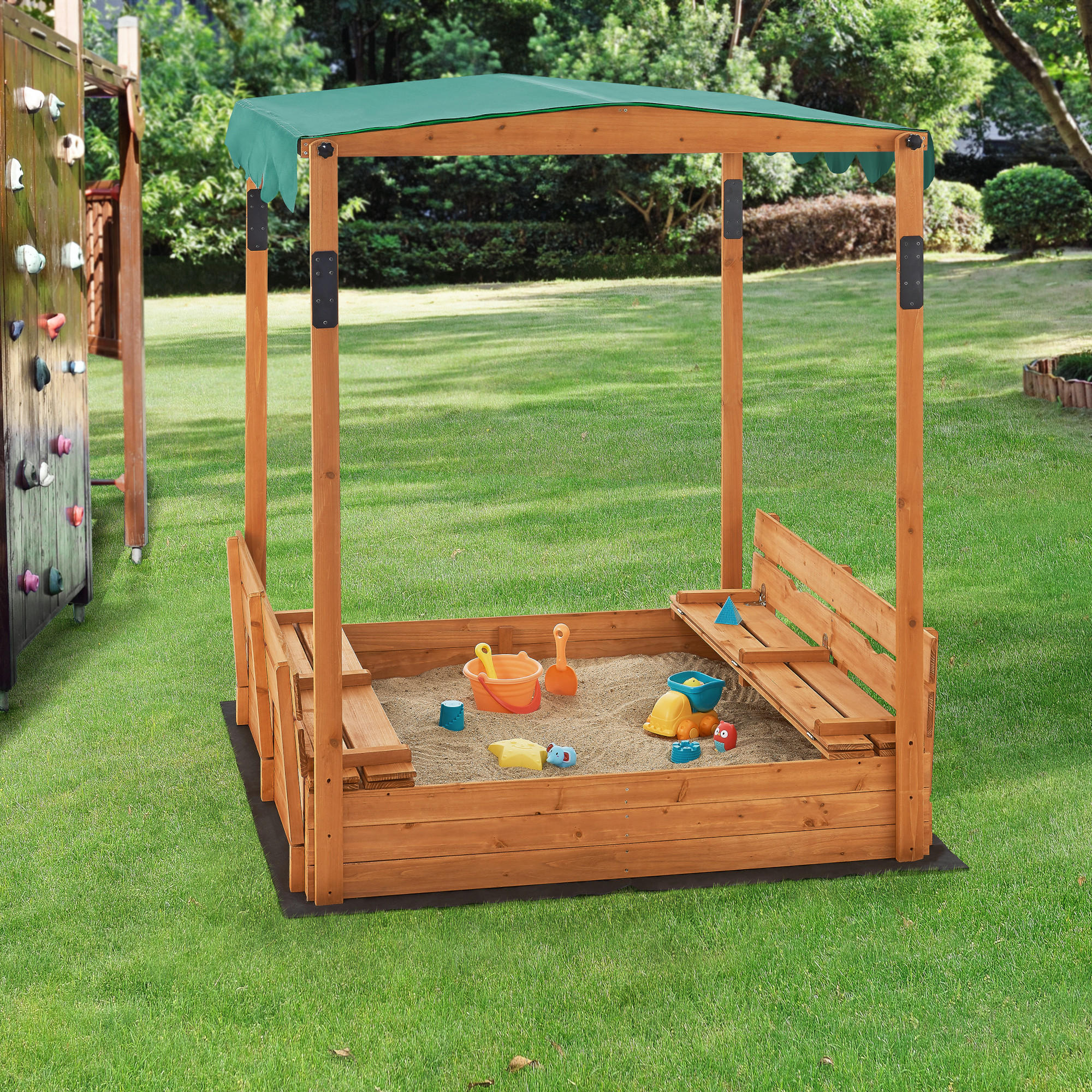 SANDKASTEN Pitsunda - Naturfarben/Grün, Holz (118/118/145cm) - [en.casa]