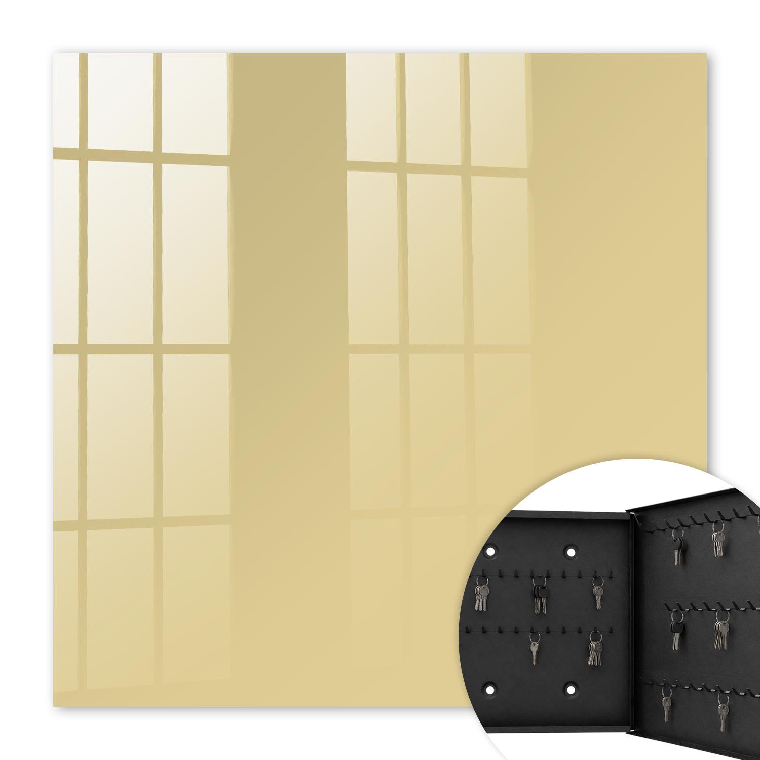 SCHLÜSSELBOX Schwarz 30x30 cm- Türöffnung nach rechts - Senffarbe - Creme, Metall (30/30/5cm) - TULUP