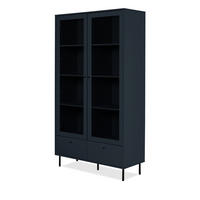 VITRINE blau 100 cm, Vitrinenschrank mit 8 Fächern - Blau/Schwarz, Glas/Holzwerkstoff (100/183/40cm) - Furn.Design