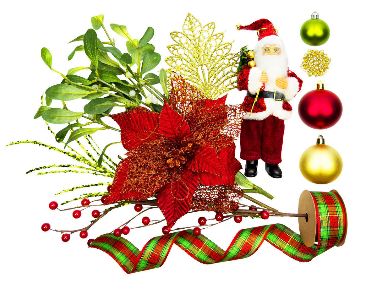 LAALU WEIHNACHTSBAUM geschmückt künstlich SANTA 60 cm mit LED-Beleuchtung IN FLOWER - Rot/Goldfarben, Kunststoff (60cm) - LAALU