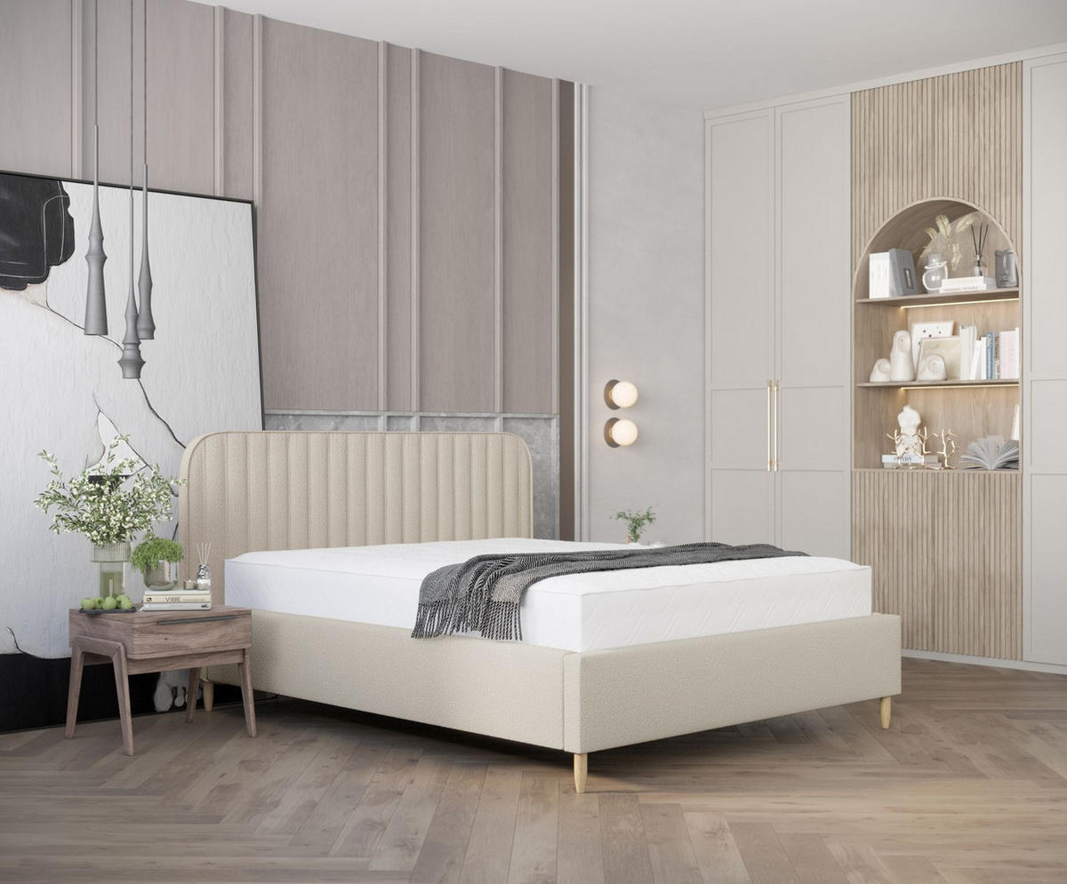 POLSTERBETT Noto Beige 120/200 cm im Chenille-Stoff - Beige/Naturfarben, Holz/Holzwerkstoff (120/200cm) - Maison de Reve