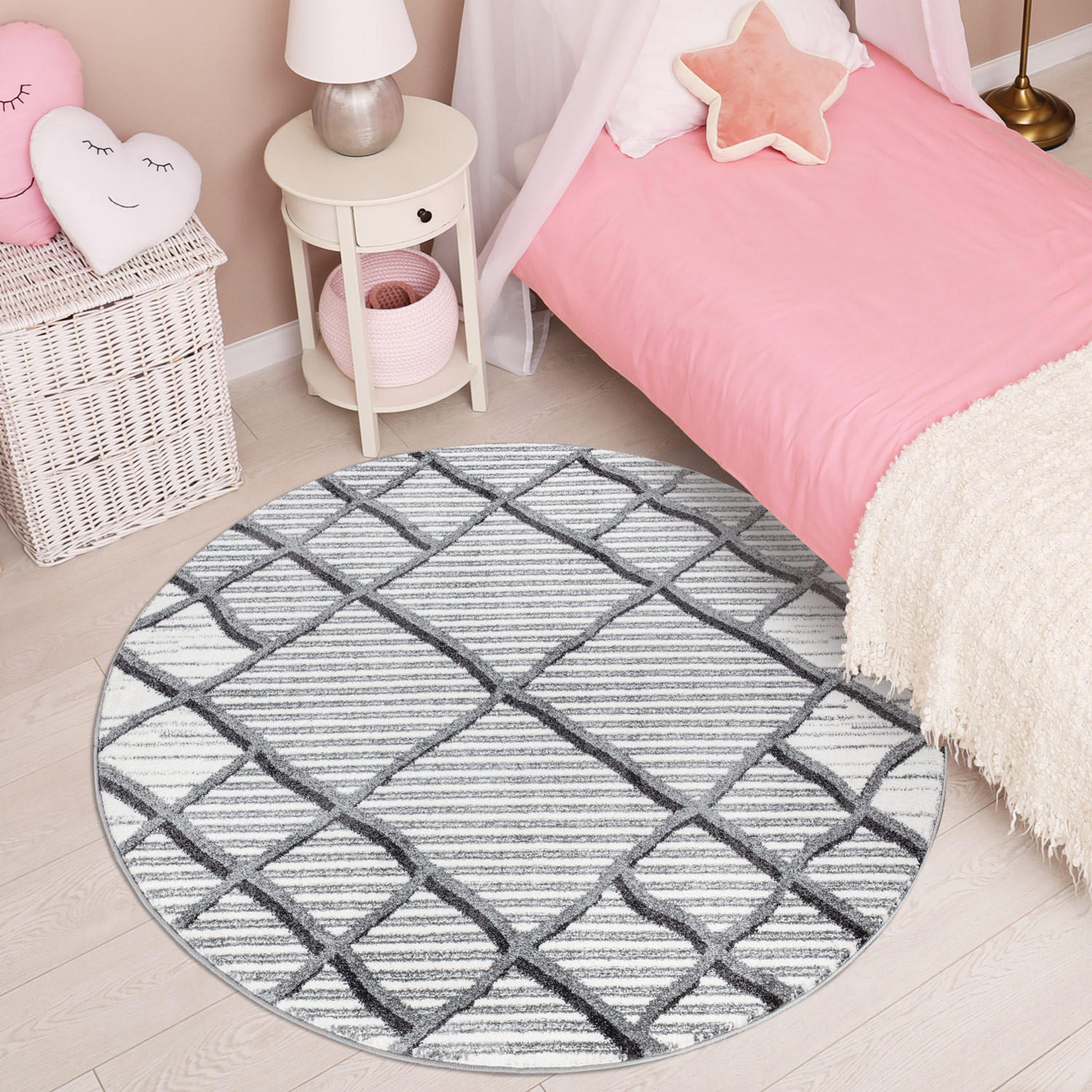 KURZFLOR-TEPPICH Young 965 Grau 120 cm Rund - Creme/Grau, Textil (120/120cm) - carpet city