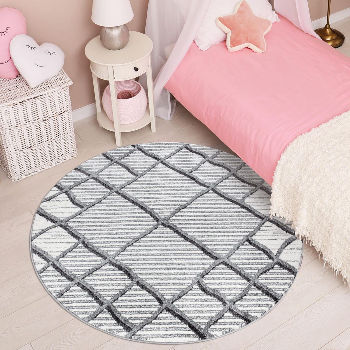 KURZFLOR-TEPPICH Young 965 Grau 160 cm Rund - Creme/Grau, Textil (160/160cm) - carpet city