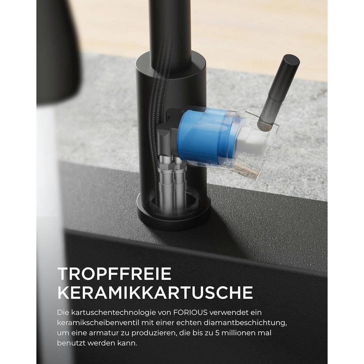 KÜCHENARMATUR mit ausziehbarer Brause Schwarz 360° schwenkbar - Schwarz, Metall (5/42.5/25cm)