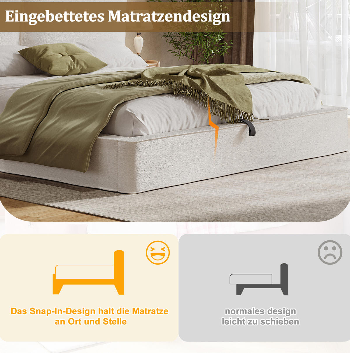POLSTERBETT 180/200 cm aus Bouclé mit Stauraum und Lattenrost Beige - Beige, Textil (180/200cm) - Modenvie