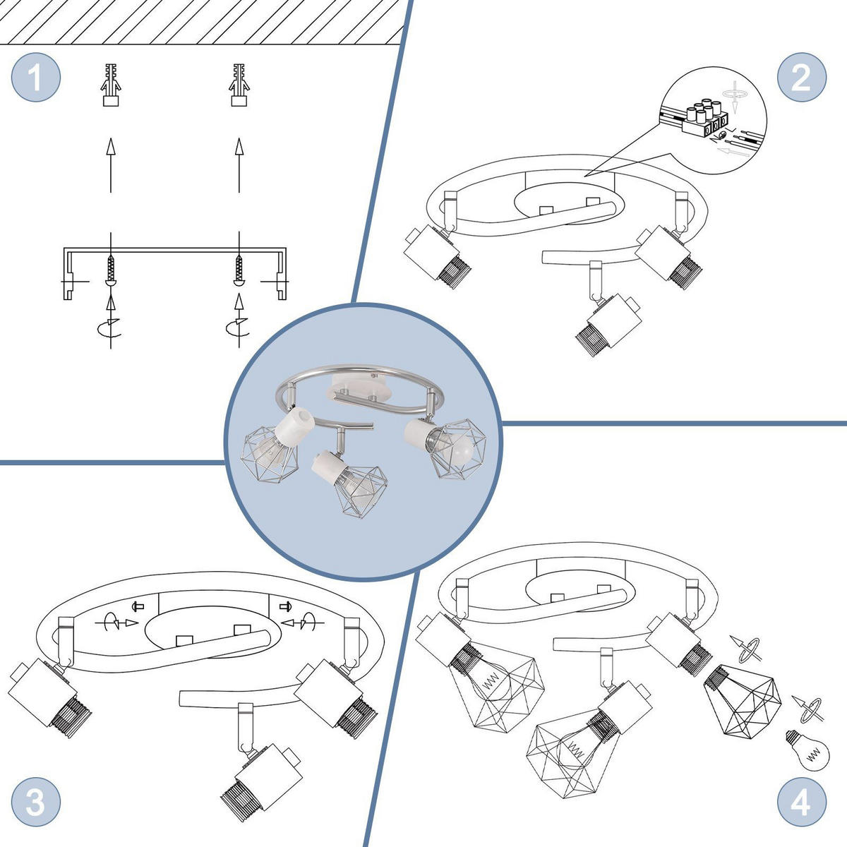 DECKENSTRAHLER Kabel 25/20/9.5cm - Weiß, Metall (25/20/9.5cm) - ZMH