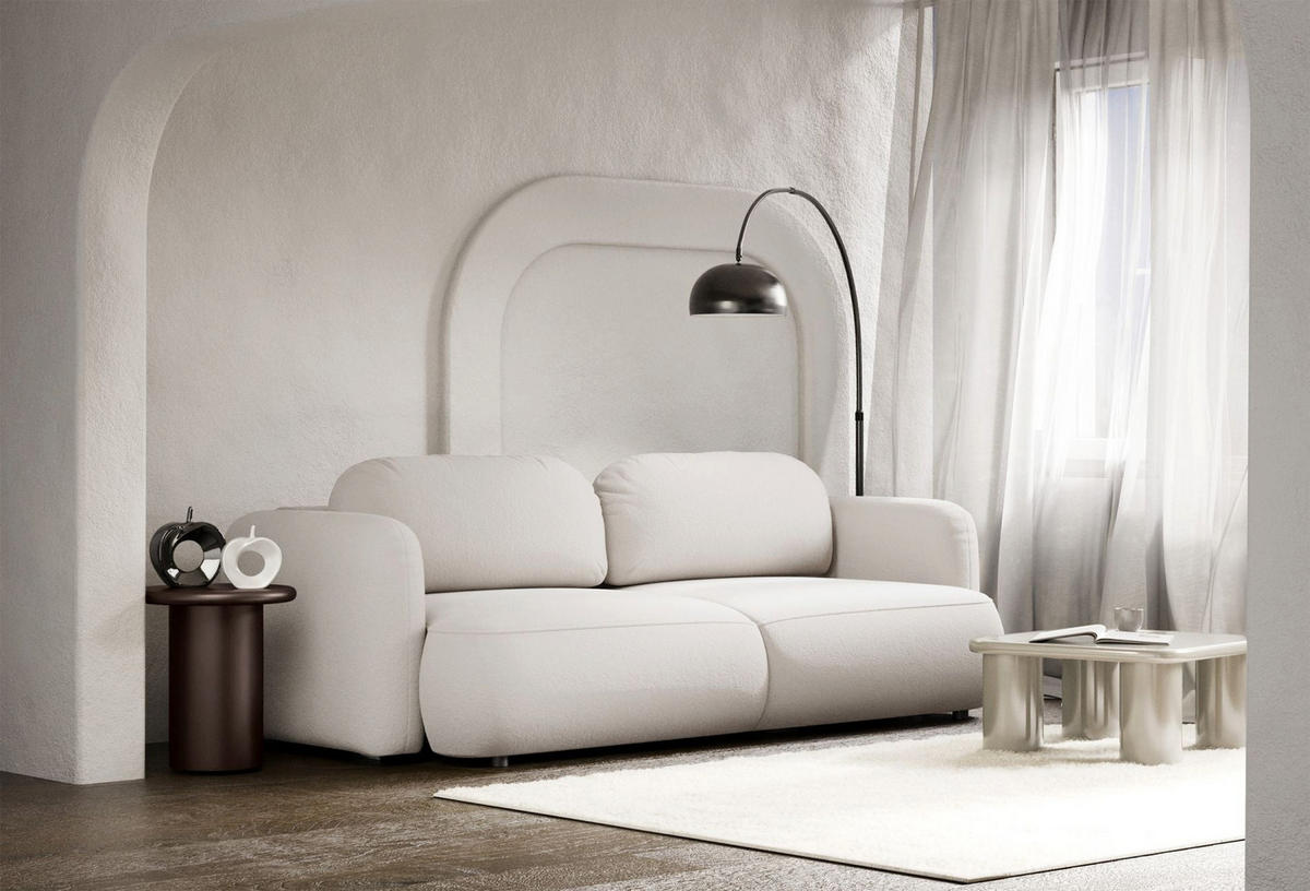 3-SITZER SCHLAFSOFA Tvoya Creme Chenille - Creme/Schwarz, Kunststoff/Textil (253/82/110cm) - Selsey